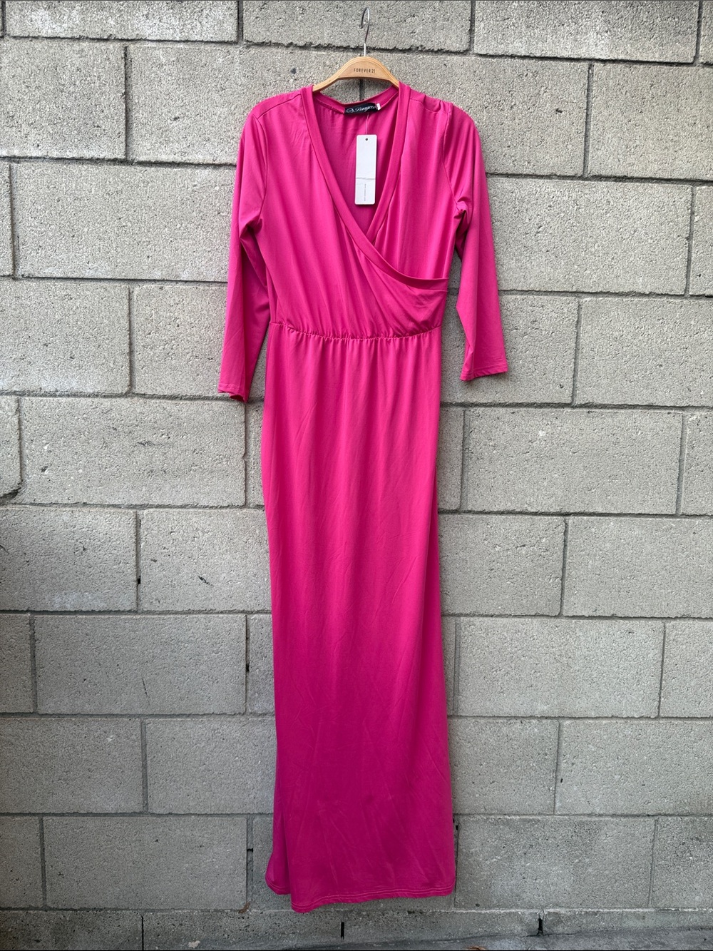 NWT. Fuchsia Wrap Maxi Dress Elastic Waist